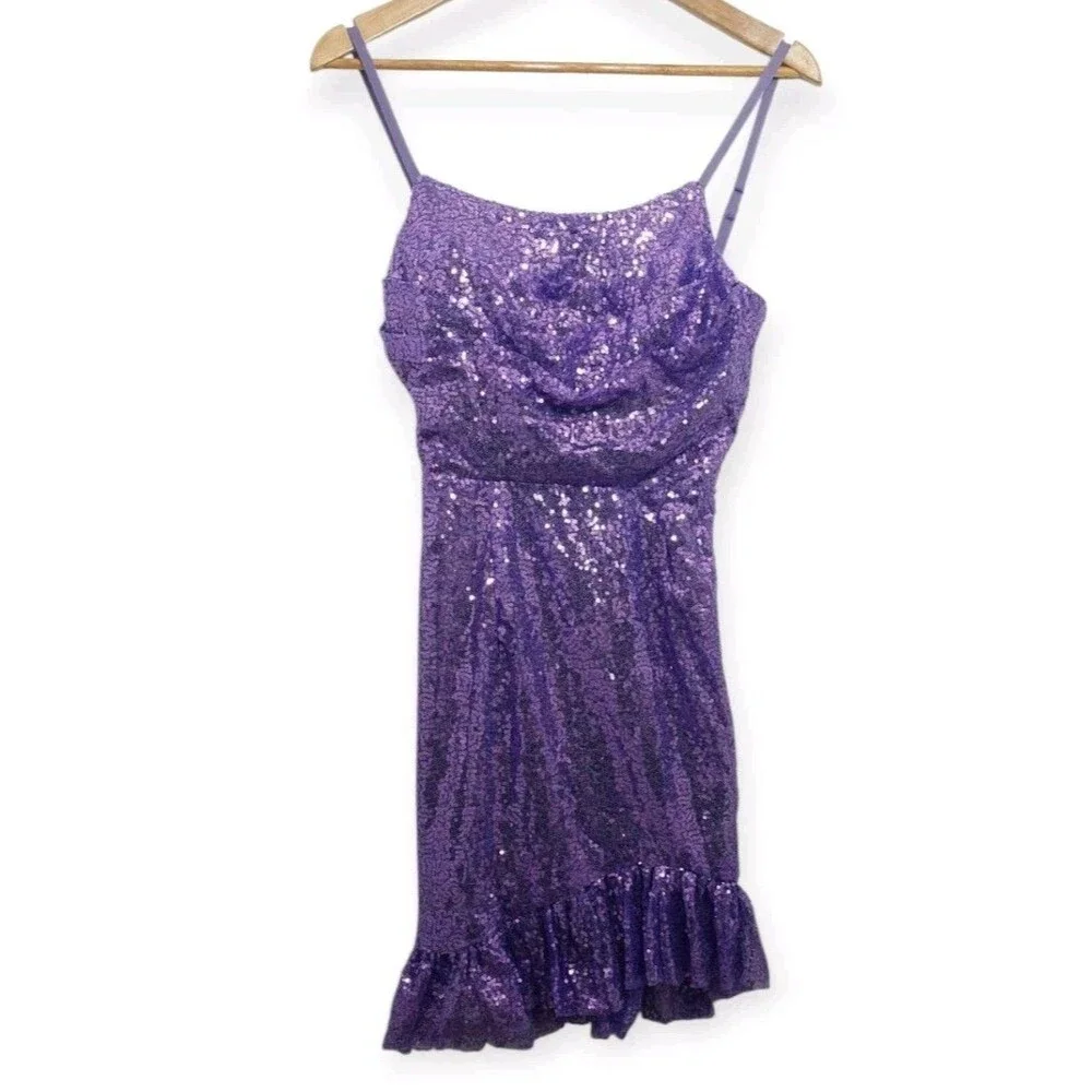 Pomuyoo Junior's Size XS Purple Sequin Dress Party Prom Wedding Homecoming